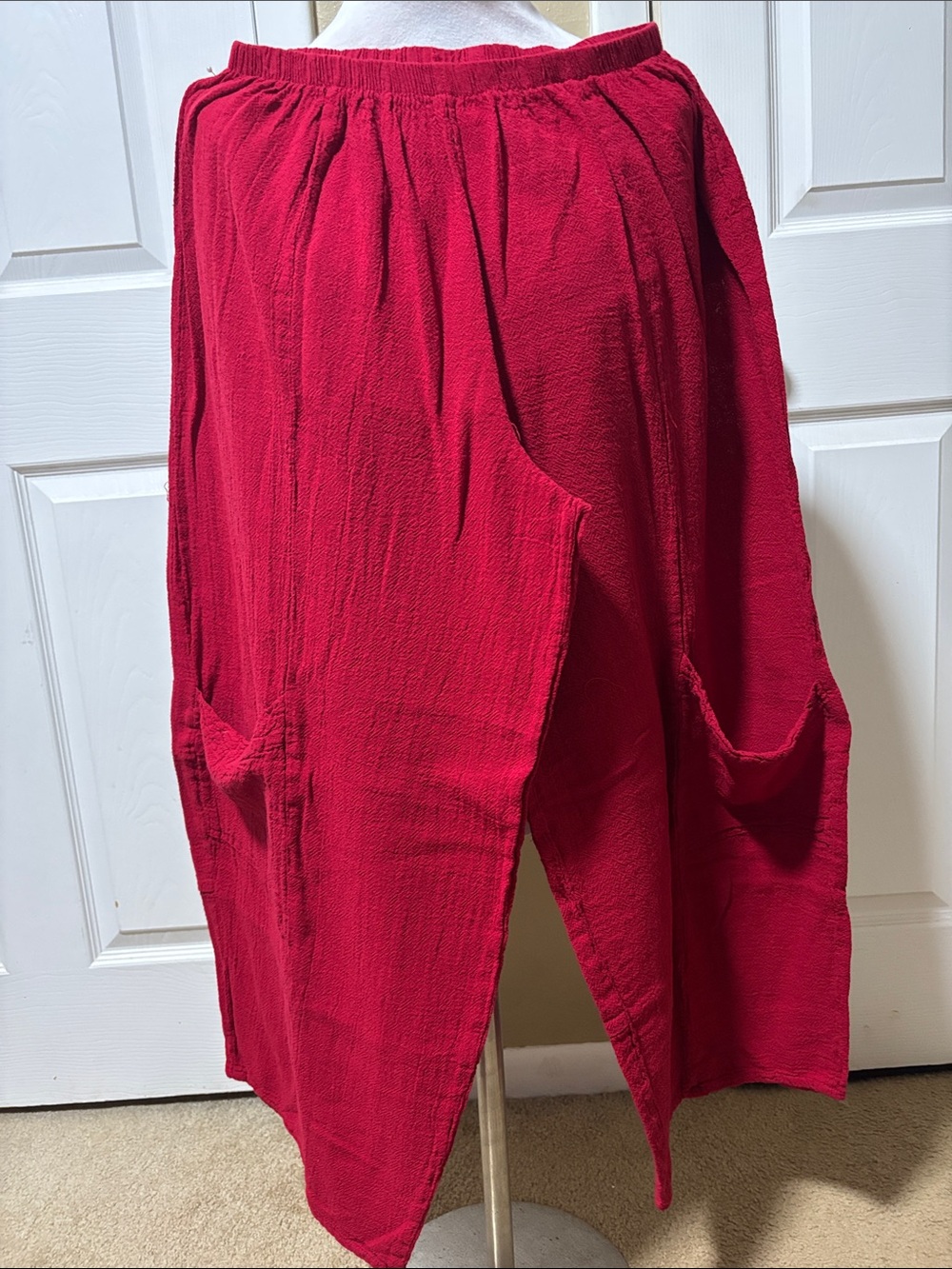 Wide Leg Women's Pants in Deep Red - Relaxed Pocket Design